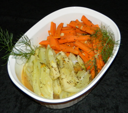 Dish of fennel and braised carrots.