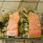 Microwave Steamed Salmon with Bok Choy