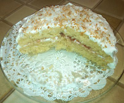 Strawberry Jam Between layers of Coconut Cake