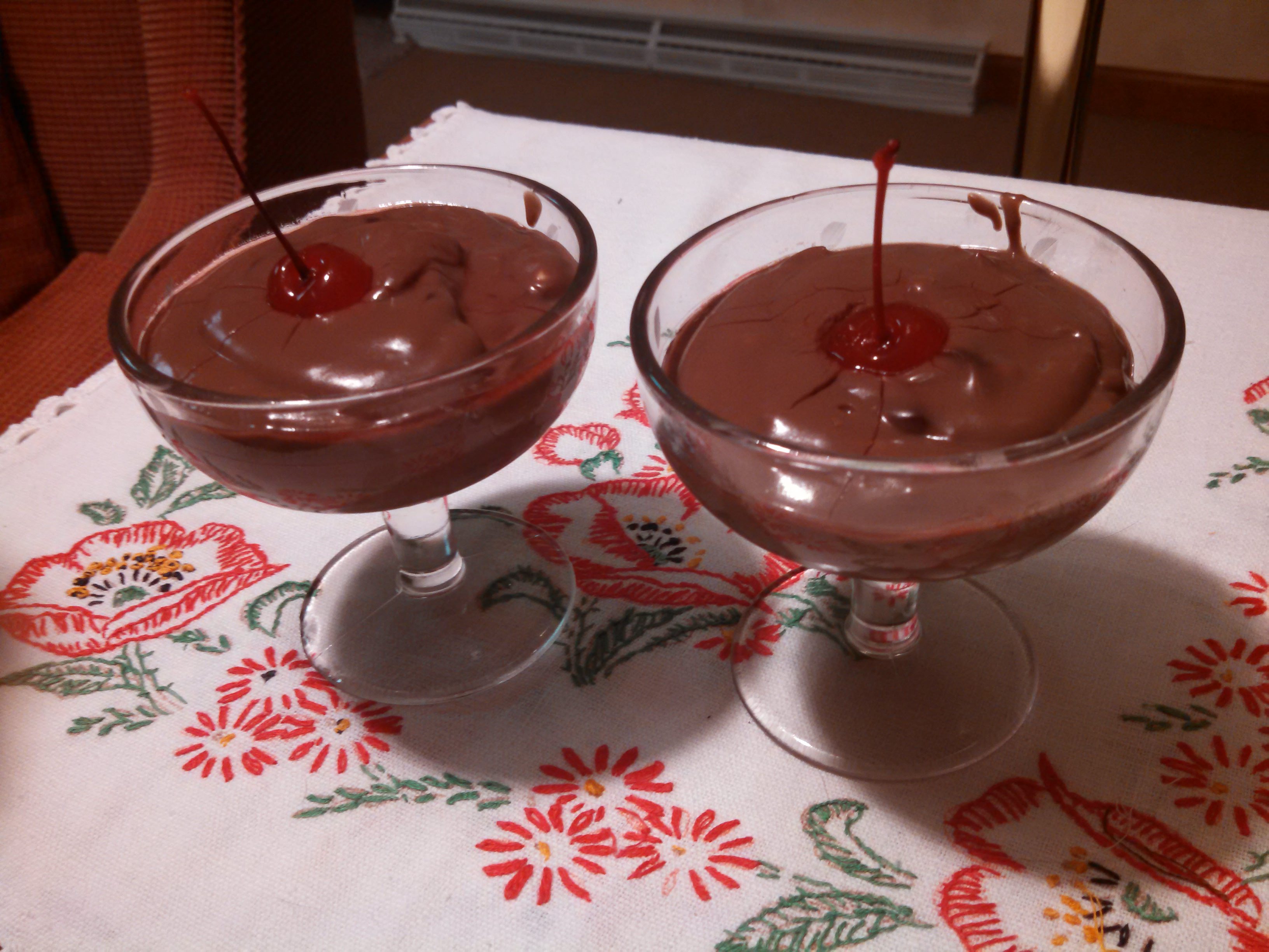 Chocolate Pudding with Maraschino Cheerries