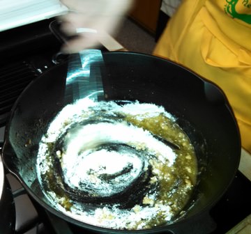 Flour mixed with fat to make roux